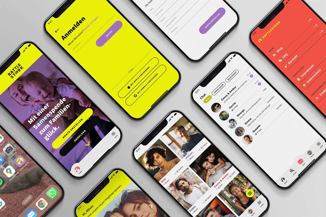RattleStork App auf dem Smartphone als Plattform für Familienplanung, Samenspende und Co-Parenting