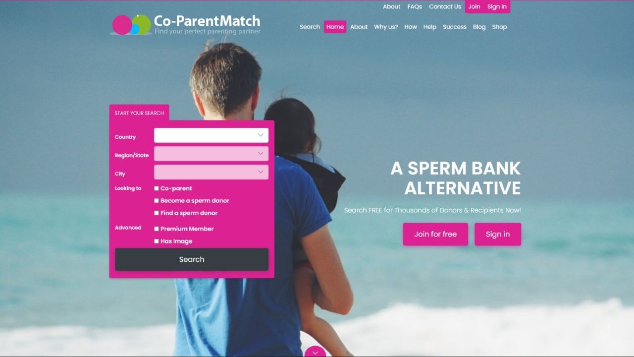 Co-ParentMatch homepage: matching options and guides